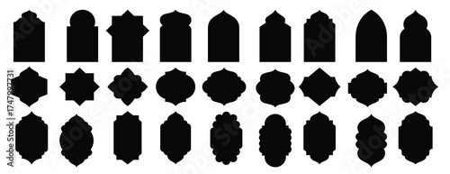 old mosque windows shape in oriental style islamic door