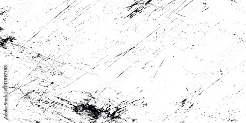 Abstract grunge old stained and dust scratched Black and White Brush Strokes with Artistic Splash Effects with distressed and scary grainy scratched old canvas pattern textured.