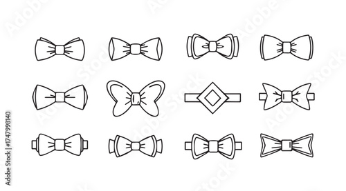 Collection of hand-drawn bowtie shapes and styles in outline sketch style vector