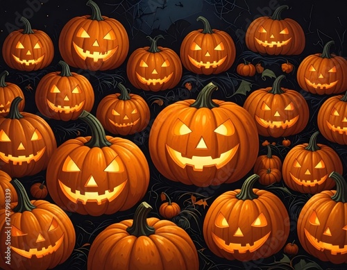 Halloween, festividad internacional del Día de los Muertos. Calabazas y castillos terroríficos.

