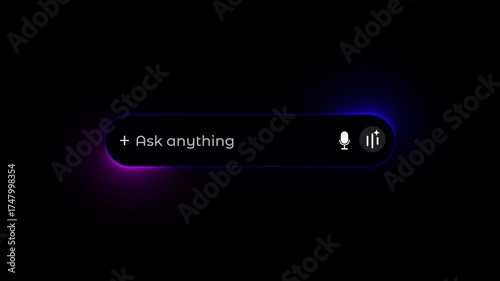 Digital interface with white text Ask anything and dual colored glow on black background AI assistant