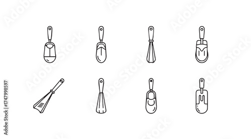 Set of hand drawn kitchen utensils icons featuring whisk spoon spatula and more line art vector
