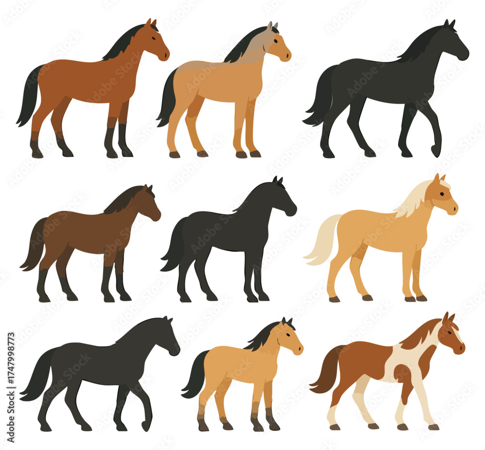 Obraz premium Horse Illustration Collection, Various Horse Poses