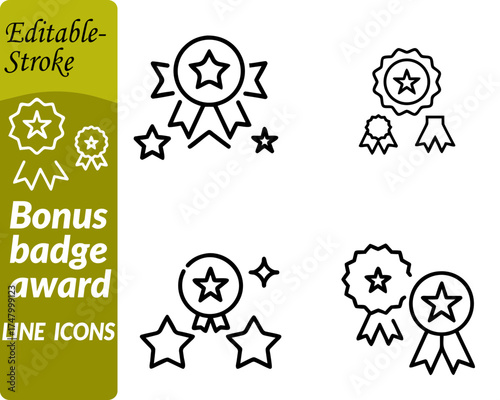 Bonus badge award icon. character designed in a flat modern vector style, showing a gold medal ribbon or round badge with a star or trophy symbol in the center to represent reward and recognition. 