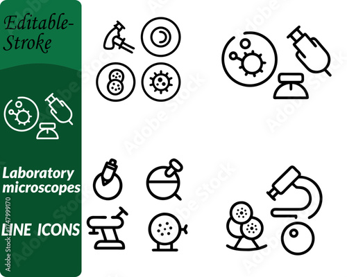 Laboratory microscopes icon. Featuring a detailed microscope with lenses slides. and test tubes symbolizing scientific observation biology research and medical analysis. Designed in clean flat vector.