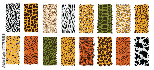 safari animals skin seamless pattern set mammals fur 