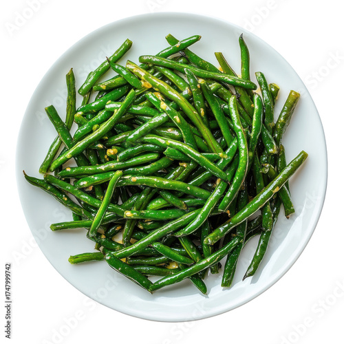 Freshly Cooked Green Beans on a White Plate, Perfect for Healthy Meals and Side Dishes on transparent background