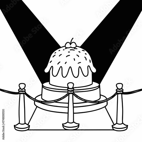 A simple drawing. A solemnly illuminated pudding (or cake) on a pedestal surrounded by a velvet rope, as a valuable exhibit or the main event of the evening.