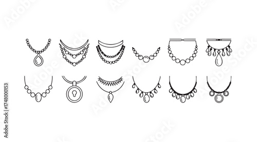 Collection of elegant necklaces fashion accessories hand drawn sketches jewelry designs vector