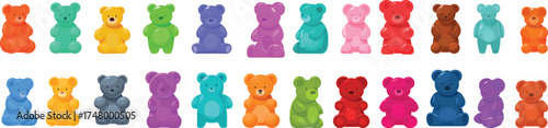 jelly bears icons set a row of colorful teddy bears