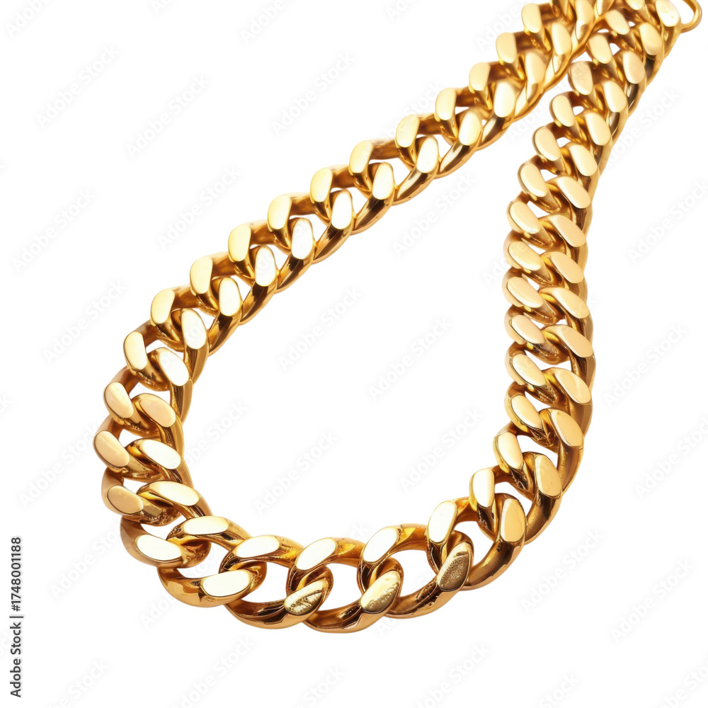 Obraz premium Gold curb chain necklace jewelry isolated on Transparent Background