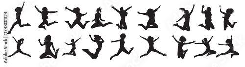 jumping girls silhouette white background
