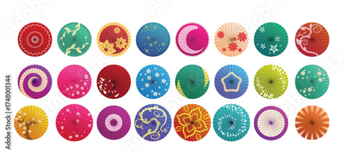 japanese umbrella icons set cartoon vector asian paper parasol