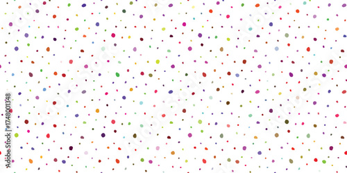 Multicolored chaotic dots, confetti, seamless texture, isolated on white background, vector design