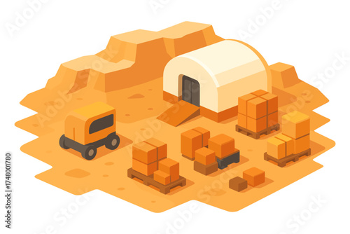Isometric space logistics base illustration