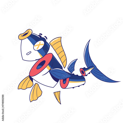 Artistic Cute Colorful Disassembled Tuna Fish Illustration Decorative Design Aquatic Animal