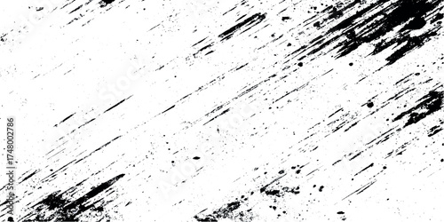 Abstract grunge old stained and dust scratched Black and White Brush Strokes with Artistic Splash Effects with distressed and scary grainy scratched old canvas pattern textured.