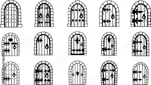 Medieval door vector cartoon icon. Vector illustration castle doors on white background.