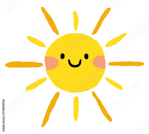 Smiling sun cartoon. Editable color vector