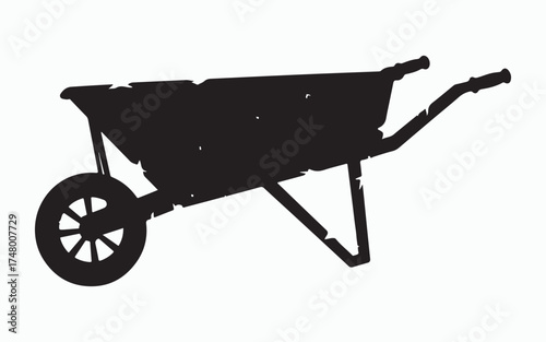 Silhouette of a Wheelbarrow: A solitary wheelbarrow, rendered in stark silhouette, stands as a symbol of labor and agricultural endeavor.