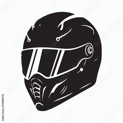 Modern Motorcycle Helmet: The sleek silhouette of a motorcycle helmet. The image focuses on the safety and style of motorcycling