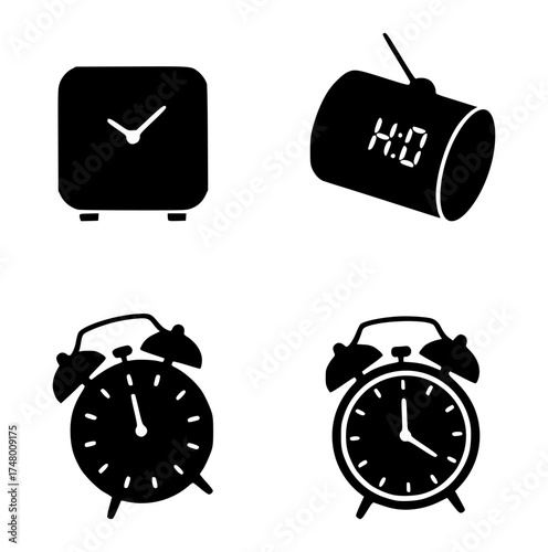 alarm clock silhouette set, isolated background