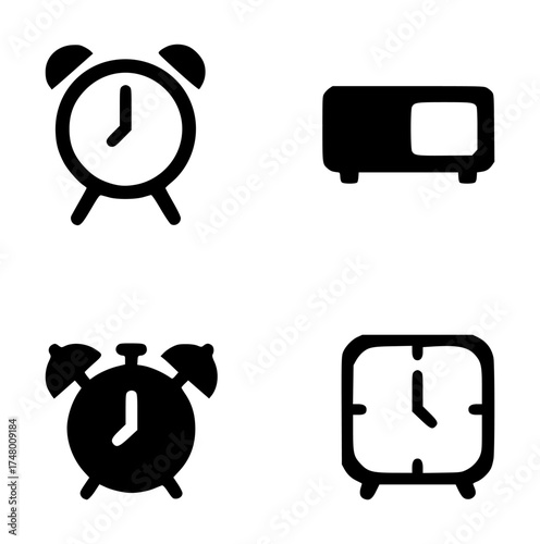 alarm clock silhouette set, isolated background