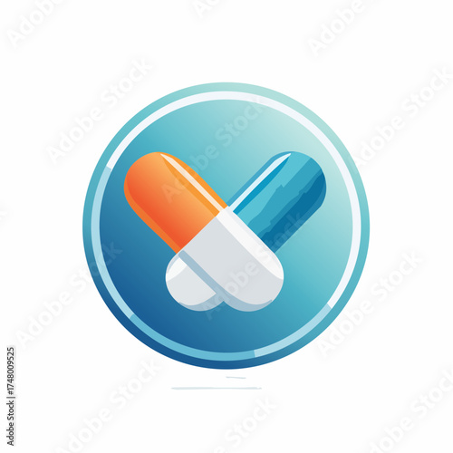 Illustration of two pills, one orange and one blue, overlapping in a circle.