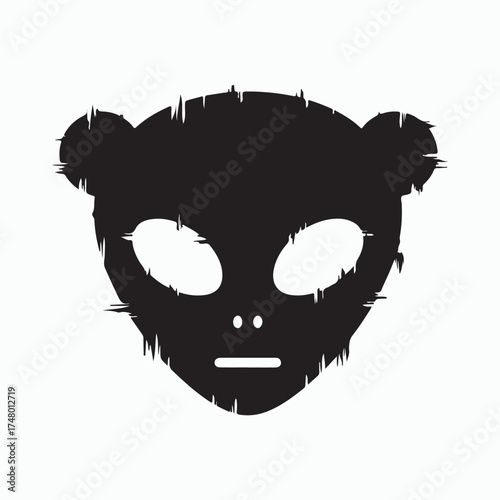 Alien Hybrid Icon: A striking silhouette combines extraterrestrial features with bear-like ears, creating an intriguing blend of the unknown and the familiar, symbolizing an enigmatic union. 