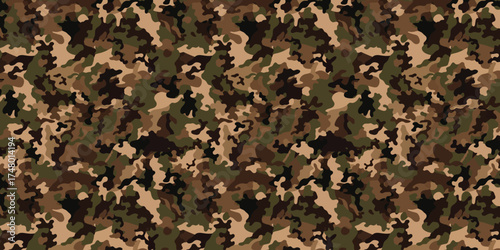 Seamless camouflage army vector pattern design ideal for textile prints, uniforms, tactical gear, backgrounds, and military inspired artwork