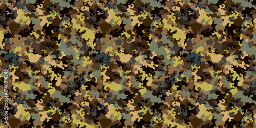 Seamless green and black jungle camouflage military pattern vector design for textile, army clothing, and outdoor tactical backgrounds