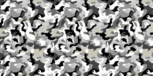 Woodland military camouflage pattern background in natural forest tones. Perfect seamless design for fabric, tactical clothing, outdoor adventure, and hunting gear fashion texture.