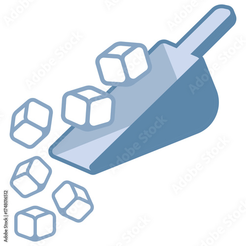 Vector icon of ice scoop with ice cubes, used for cold drinks or bubble tea illustrations.