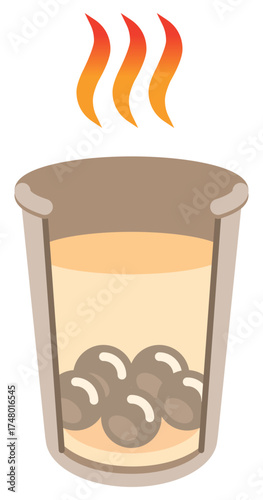 Vector icon of a hot bubble tea cup with steam rising above, warm drink illustration for menu design.