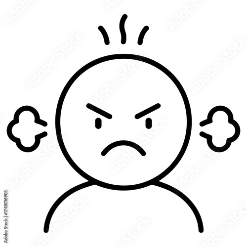 Angry person face with steam from ears, frustration rage stress emoji icon
