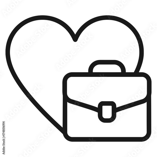 Heart with briefcase outline, job love career passion work–life balance icon