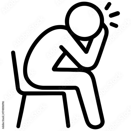 Person sitting with head in hand on chair, stress anxiety depression icon