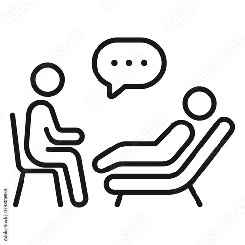 Therapist with patient on couch, speech bubble, psychotherapy counseling icon
