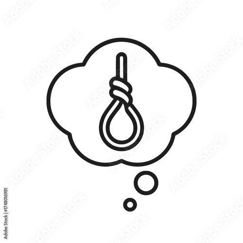 Thought bubble with noose symbol, suicidal ideation mental health crisis icon