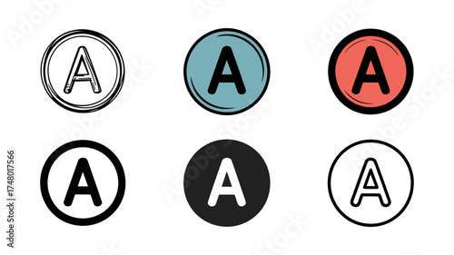 Vector art of set of six different letter a icons in circles