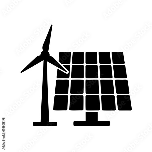 Symbolic representation of a wind turbine and solar panel for clean energy