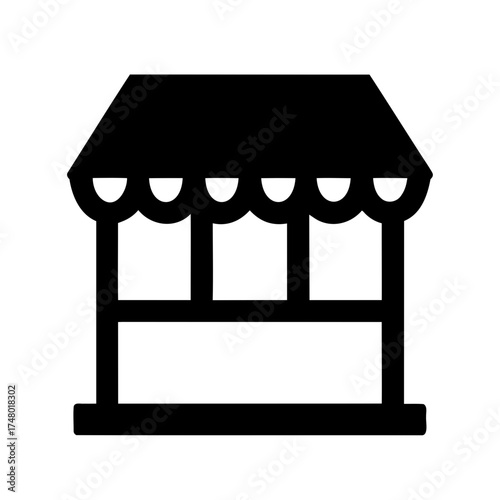 Black silhouette of a market stall, storefront, kiosk or shop symbol