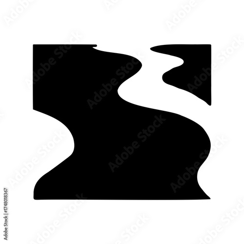 Abstract Black and White River Design with a Wavy Path Illustration