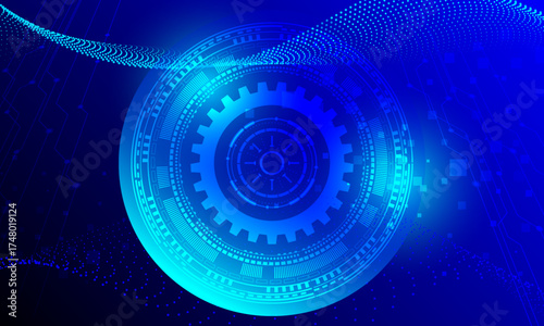 abstract blue circles circuit electronic cyberspace with spot lignt on smooth gradient technology background