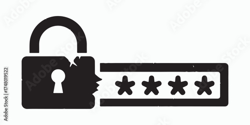 Cybersecurity Breach: A stark depiction of a digital vulnerability, with a shattered padlock next to a censored password, symbolizing the compromise of online security and data protection.