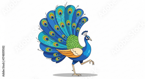 Elegant peacock illustration, showcasing vibrant plumage and graceful posture, ideal for designs that require a touch of exotic beauty