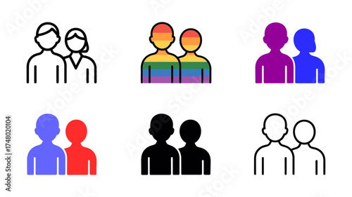 Vector art of set of couple icons representing diversity and relationships