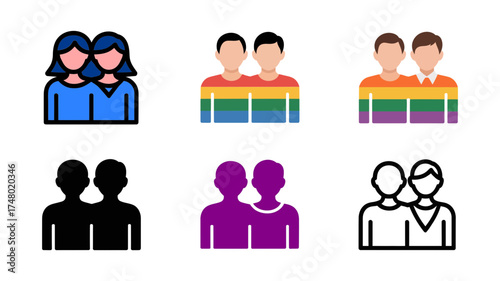 Vector art of collection of diverse couple icons representing different relationships and identities