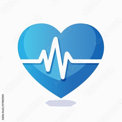 A vibrant blue heart icon with a white electrocardiogram pulse line representing health and medicine.