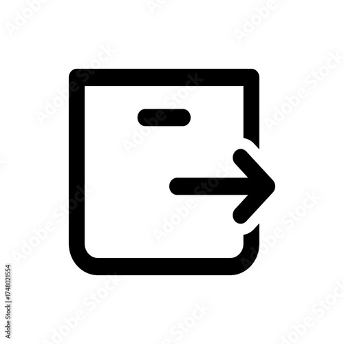 Black icon showing a square with a rounded corner and an arrow pointing right with a horizontal line inside